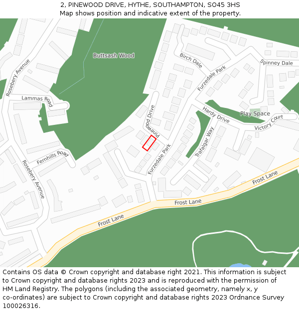 2, PINEWOOD DRIVE, HYTHE, SOUTHAMPTON, SO45 3HS: Location map and indicative extent of plot