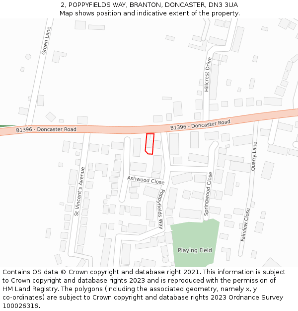 2, POPPYFIELDS WAY, BRANTON, DONCASTER, DN3 3UA: Location map and indicative extent of plot