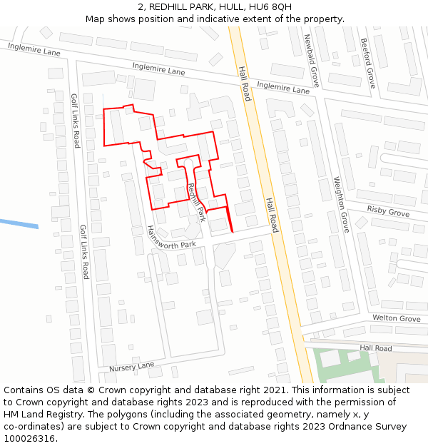 2, REDHILL PARK, HULL, HU6 8QH: Location map and indicative extent of plot