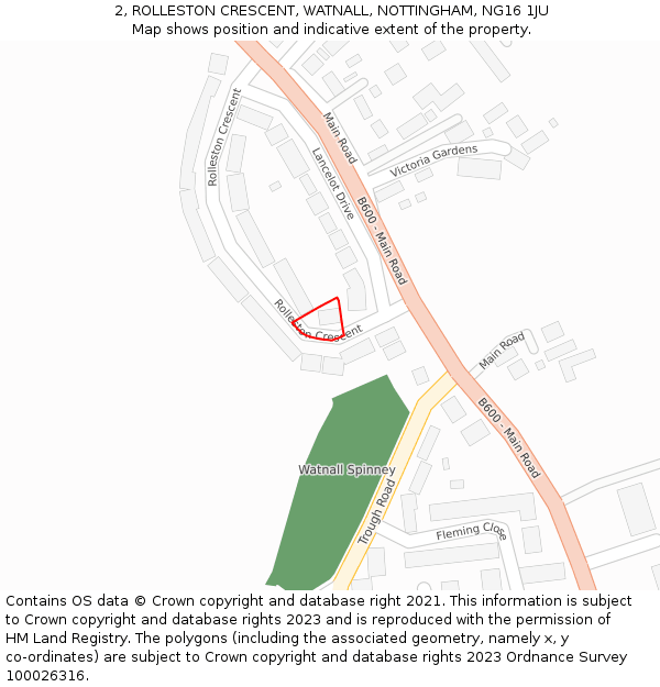 2, ROLLESTON CRESCENT, WATNALL, NOTTINGHAM, NG16 1JU: Location map and indicative extent of plot