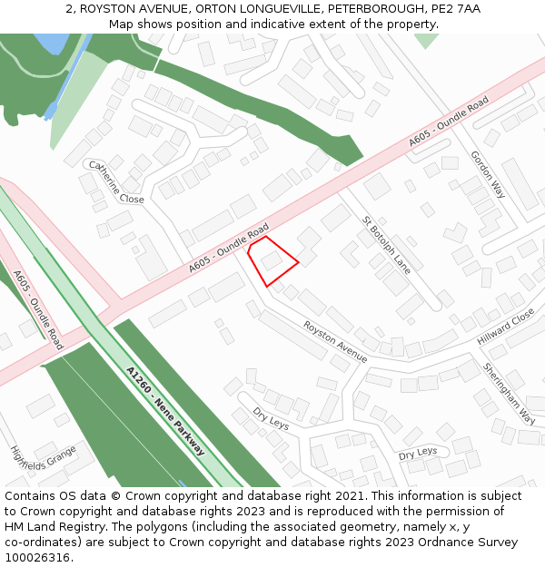 2, ROYSTON AVENUE, ORTON LONGUEVILLE, PETERBOROUGH, PE2 7AA: Location map and indicative extent of plot