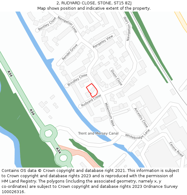 2, RUDYARD CLOSE, STONE, ST15 8ZJ: Location map and indicative extent of plot