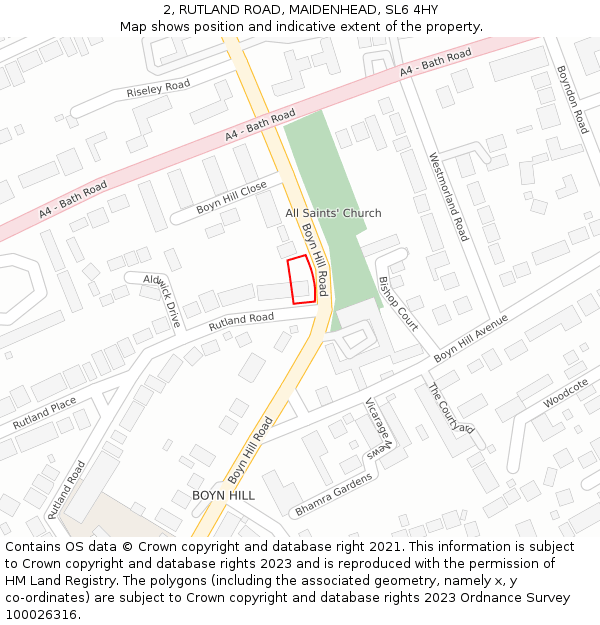 2, RUTLAND ROAD, MAIDENHEAD, SL6 4HY: Location map and indicative extent of plot