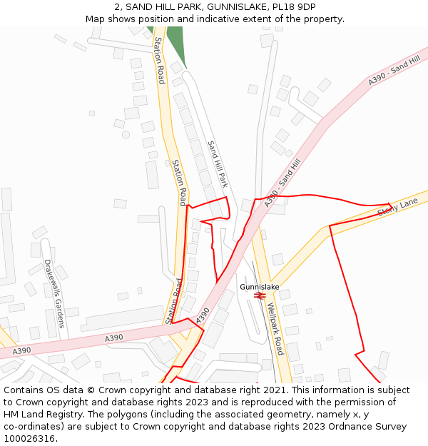 2, SAND HILL PARK, GUNNISLAKE, PL18 9DP: Location map and indicative extent of plot