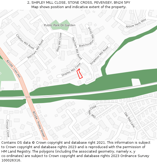 2, SHIPLEY MILL CLOSE, STONE CROSS, PEVENSEY, BN24 5PY: Location map and indicative extent of plot