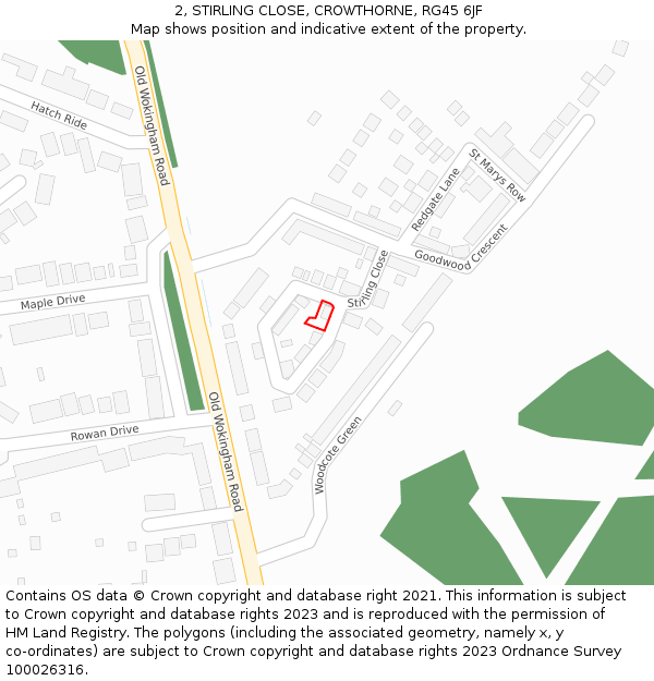 2, STIRLING CLOSE, CROWTHORNE, RG45 6JF: Location map and indicative extent of plot