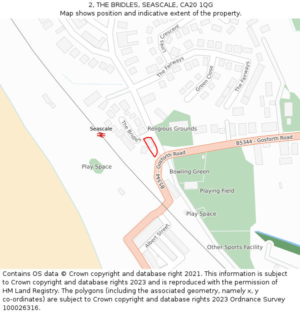 2, THE BRIDLES, SEASCALE, CA20 1QG: Location map and indicative extent of plot