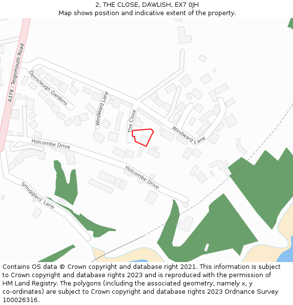 2, THE CLOSE, DAWLISH, EX7 0JH: Location map and indicative extent of plot