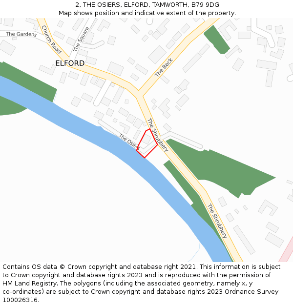 2, THE OSIERS, ELFORD, TAMWORTH, B79 9DG: Location map and indicative extent of plot