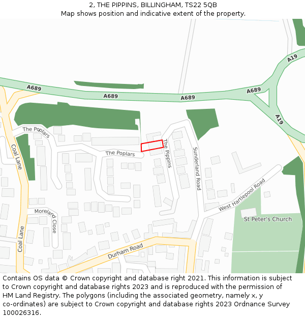 2, THE PIPPINS, BILLINGHAM, TS22 5QB: Location map and indicative extent of plot