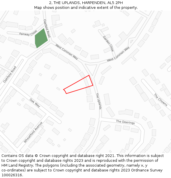 2, THE UPLANDS, HARPENDEN, AL5 2PH: Location map and indicative extent of plot