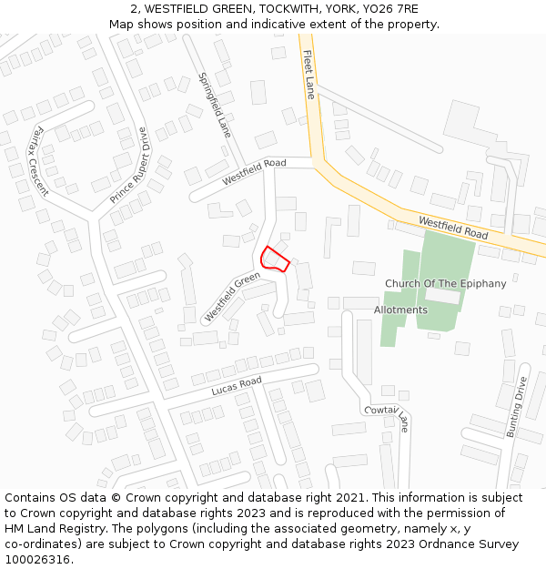 2, WESTFIELD GREEN, TOCKWITH, YORK, YO26 7RE: Location map and indicative extent of plot