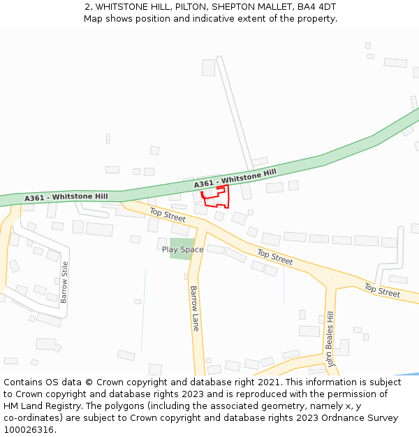 2, WHITSTONE HILL, PILTON, SHEPTON MALLET, BA4 4DT: Location map and indicative extent of plot