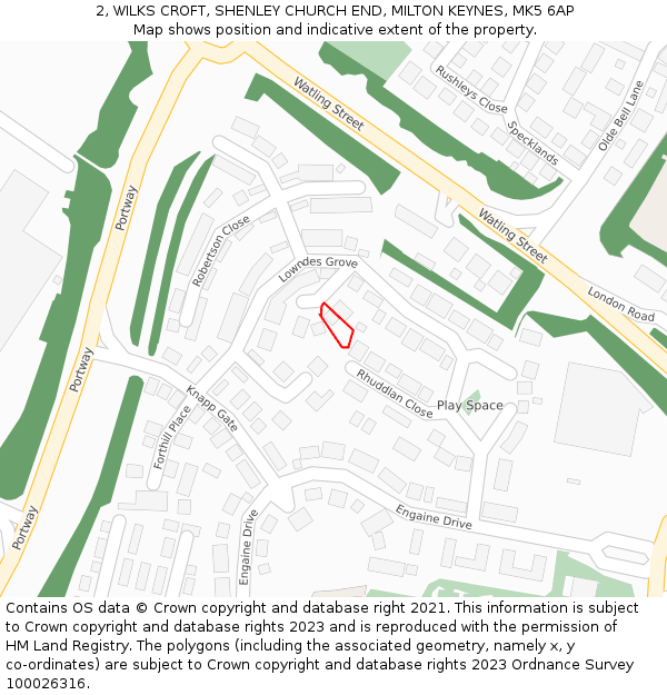 2, WILKS CROFT, SHENLEY CHURCH END, MILTON KEYNES, MK5 6AP: Location map and indicative extent of plot