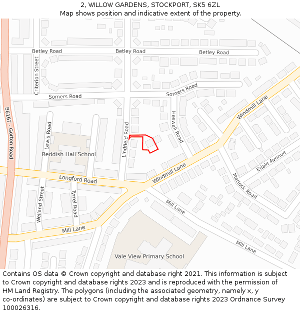 2, WILLOW GARDENS, STOCKPORT, SK5 6ZL: Location map and indicative extent of plot