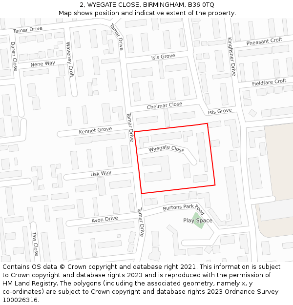 2, WYEGATE CLOSE, BIRMINGHAM, B36 0TQ: Location map and indicative extent of plot