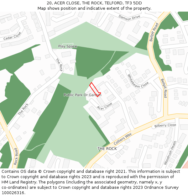 20, ACER CLOSE, THE ROCK, TELFORD, TF3 5DD: Location map and indicative extent of plot