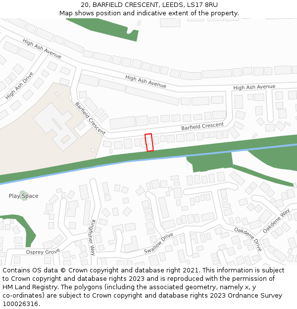 20, BARFIELD CRESCENT, LEEDS, LS17 8RU: Location map and indicative extent of plot