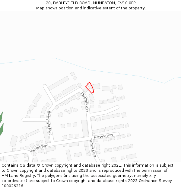 20, BARLEYFIELD ROAD, NUNEATON, CV10 0FP: Location map and indicative extent of plot