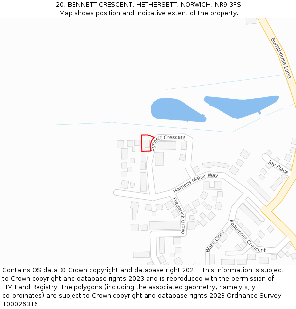 20, BENNETT CRESCENT, HETHERSETT, NORWICH, NR9 3FS: Location map and indicative extent of plot