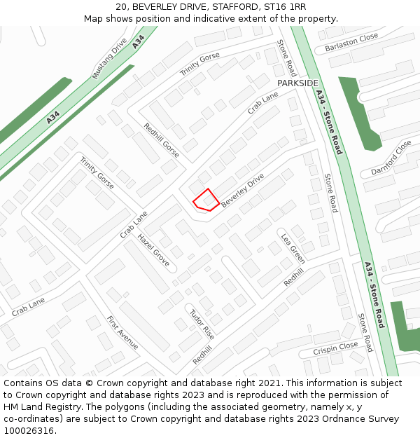 20, BEVERLEY DRIVE, STAFFORD, ST16 1RR: Location map and indicative extent of plot