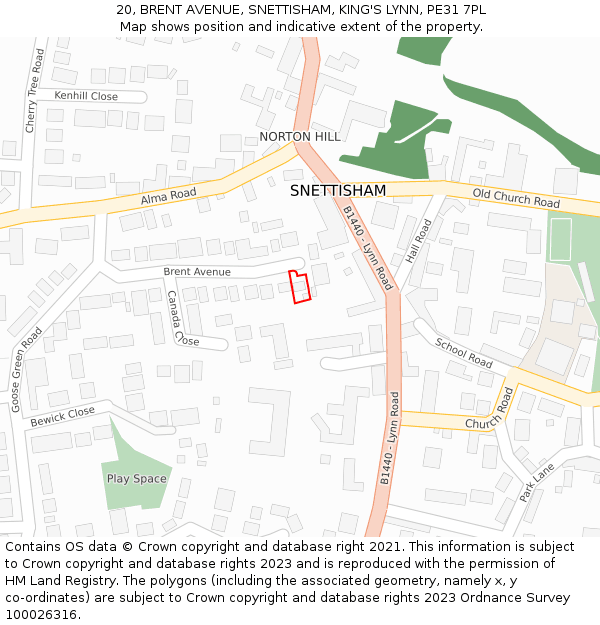 20, BRENT AVENUE, SNETTISHAM, KING'S LYNN, PE31 7PL: Location map and indicative extent of plot