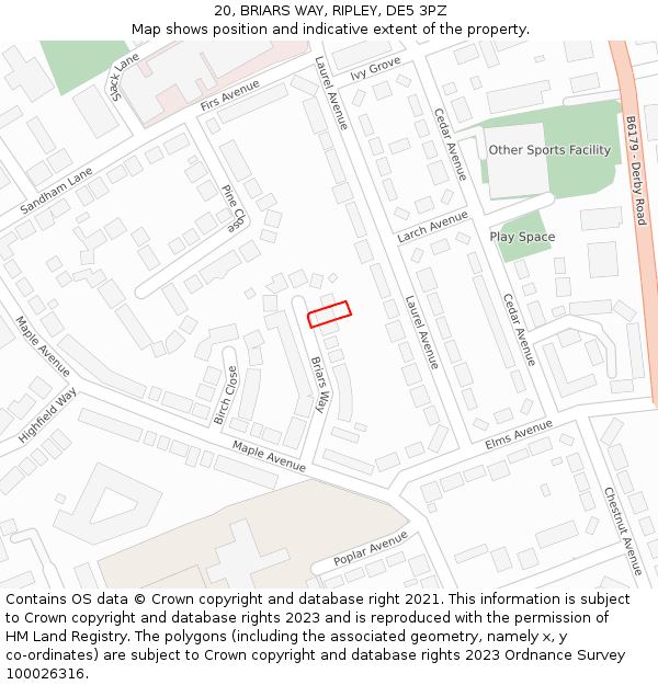 20, BRIARS WAY, RIPLEY, DE5 3PZ: Location map and indicative extent of plot