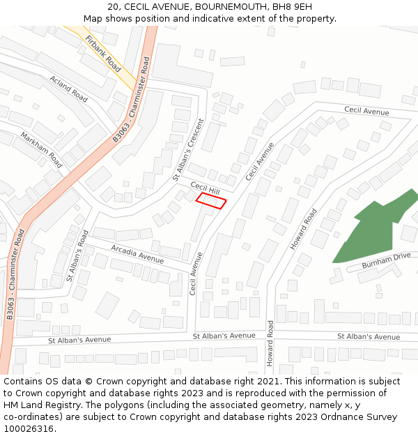 20, CECIL AVENUE, BOURNEMOUTH, BH8 9EH: Location map and indicative extent of plot