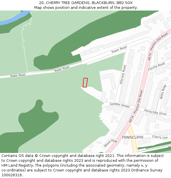 20, CHERRY TREE GARDENS, BLACKBURN, BB2 5GX: Location map and indicative extent of plot