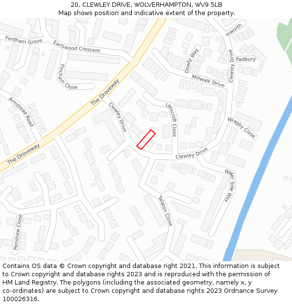 20, CLEWLEY DRIVE, WOLVERHAMPTON, WV9 5LB: Location map and indicative extent of plot