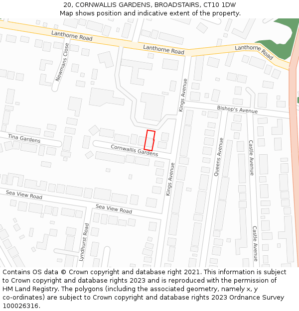 20, CORNWALLIS GARDENS, BROADSTAIRS, CT10 1DW: Location map and indicative extent of plot