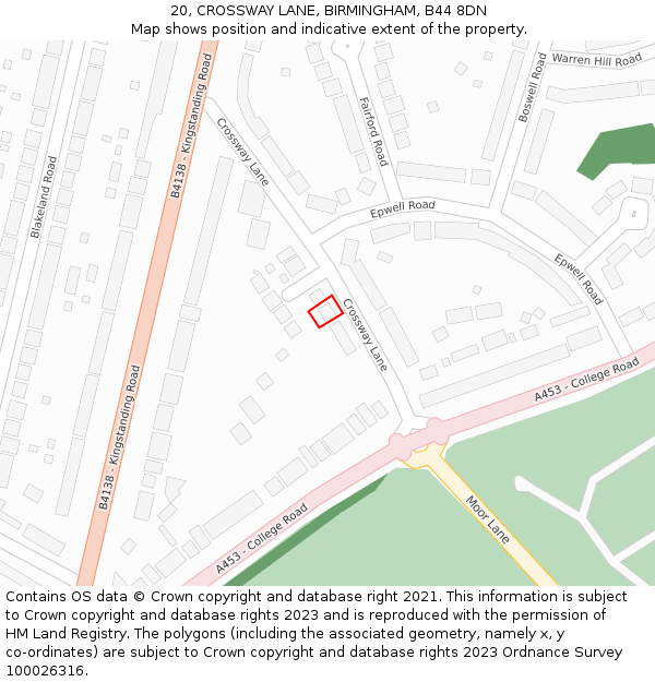 20, CROSSWAY LANE, BIRMINGHAM, B44 8DN: Location map and indicative extent of plot