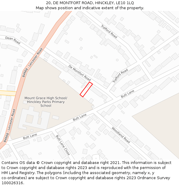 20, DE MONTFORT ROAD, HINCKLEY, LE10 1LQ: Location map and indicative extent of plot