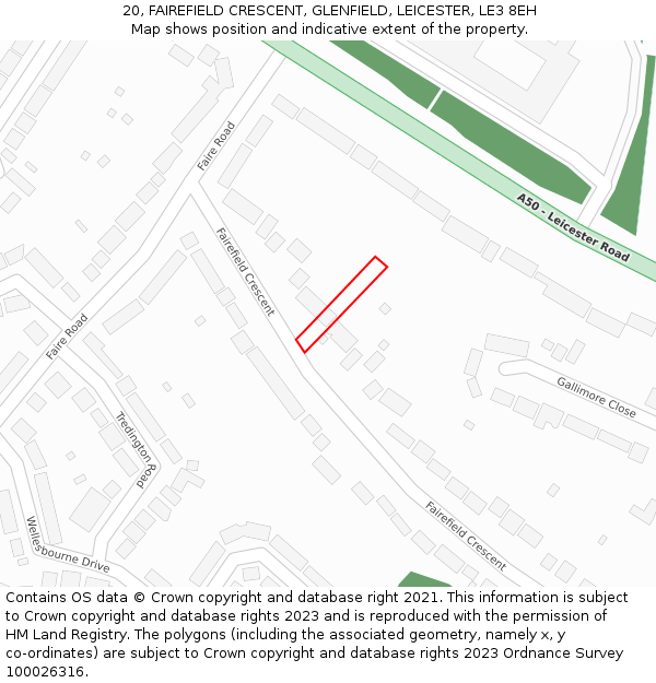 20, FAIREFIELD CRESCENT, GLENFIELD, LEICESTER, LE3 8EH: Location map and indicative extent of plot