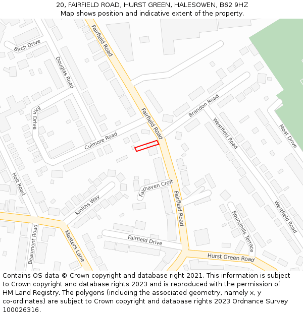 20, FAIRFIELD ROAD, HURST GREEN, HALESOWEN, B62 9HZ: Location map and indicative extent of plot