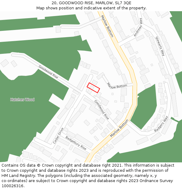 20, GOODWOOD RISE, MARLOW, SL7 3QE: Location map and indicative extent of plot