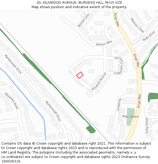 20, KILNWOOD AVENUE, BURGESS HILL, RH15 0ZE: Location map and indicative extent of plot