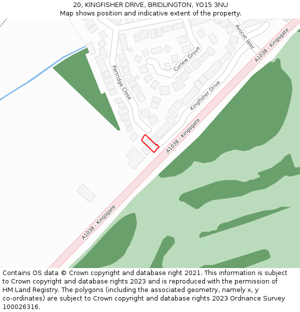 20, KINGFISHER DRIVE, BRIDLINGTON, YO15 3NU: Location map and indicative extent of plot