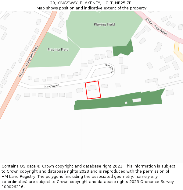 20, KINGSWAY, BLAKENEY, HOLT, NR25 7PL: Location map and indicative extent of plot