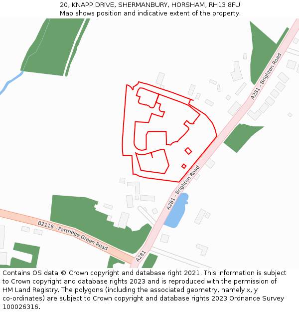 20, KNAPP DRIVE, SHERMANBURY, HORSHAM, RH13 8FU: Location map and indicative extent of plot