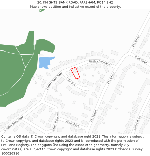 20, KNIGHTS BANK ROAD, FAREHAM, PO14 3HZ: Location map and indicative extent of plot