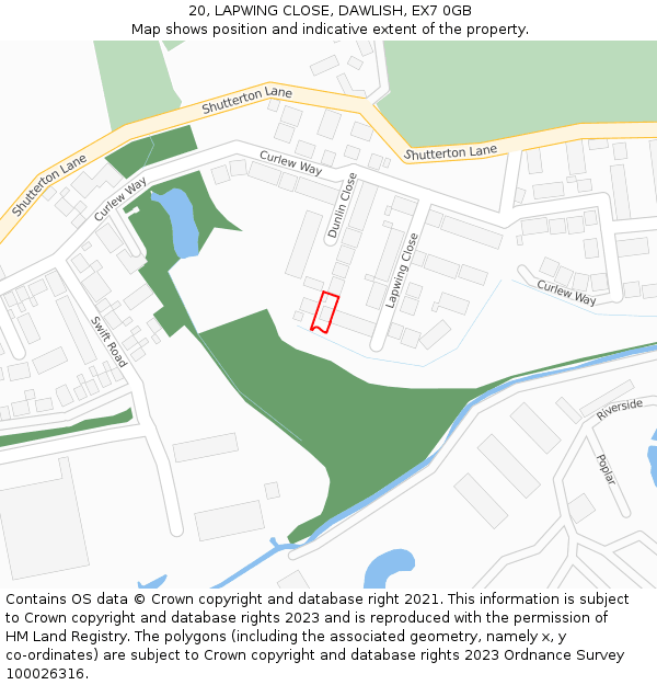 20, LAPWING CLOSE, DAWLISH, EX7 0GB: Location map and indicative extent of plot