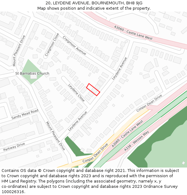 20, LEYDENE AVENUE, BOURNEMOUTH, BH8 9JG: Location map and indicative extent of plot