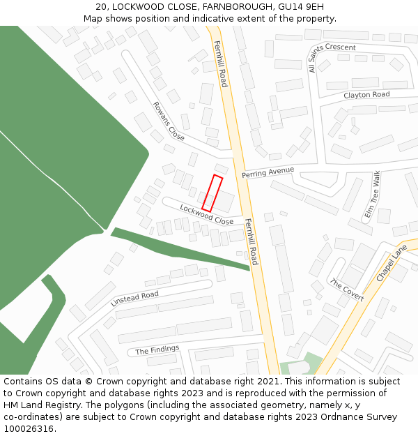 20, LOCKWOOD CLOSE, FARNBOROUGH, GU14 9EH: Location map and indicative extent of plot