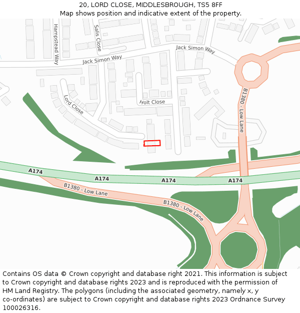 20, LORD CLOSE, MIDDLESBROUGH, TS5 8FF: Location map and indicative extent of plot