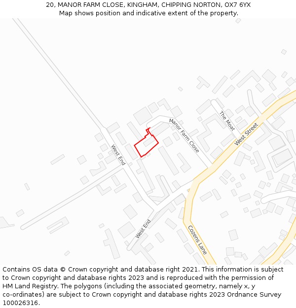 20, MANOR FARM CLOSE, KINGHAM, CHIPPING NORTON, OX7 6YX: Location map and indicative extent of plot