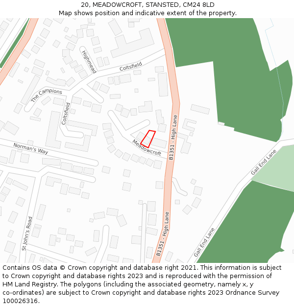 20, MEADOWCROFT, STANSTED, CM24 8LD: Location map and indicative extent of plot