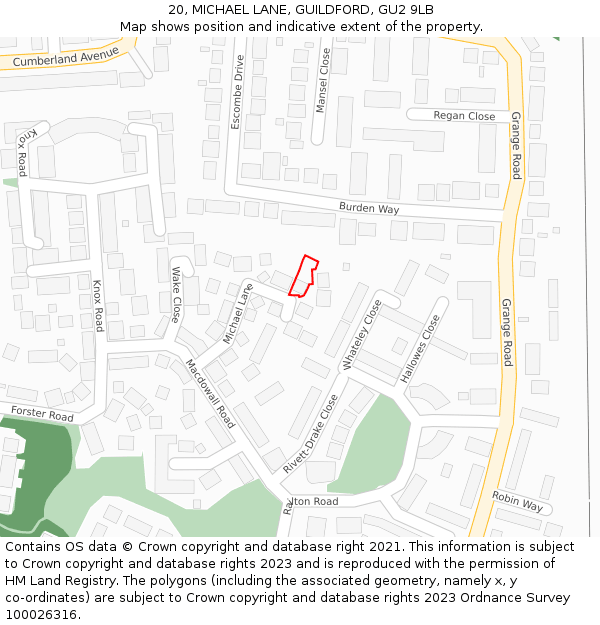 20, MICHAEL LANE, GUILDFORD, GU2 9LB: Location map and indicative extent of plot