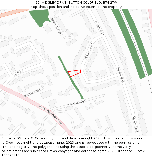 20, MIDGLEY DRIVE, SUTTON COLDFIELD, B74 2TW: Location map and indicative extent of plot