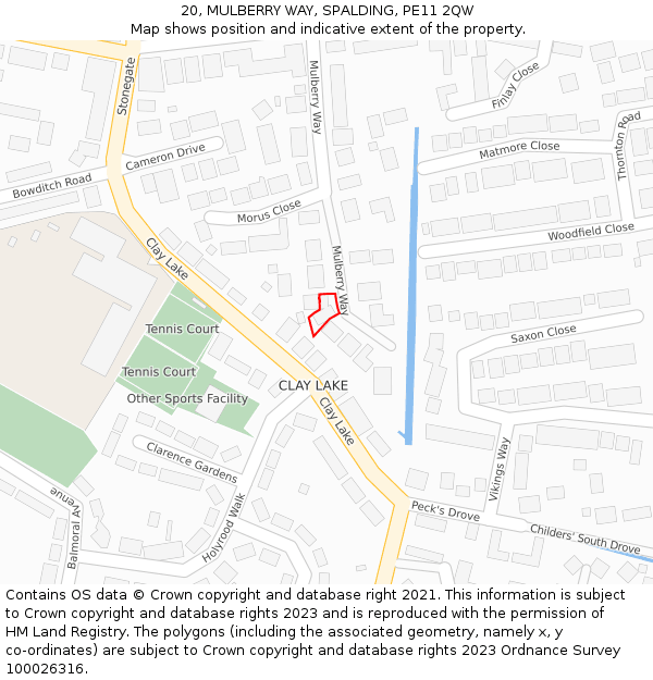 20, MULBERRY WAY, SPALDING, PE11 2QW: Location map and indicative extent of plot